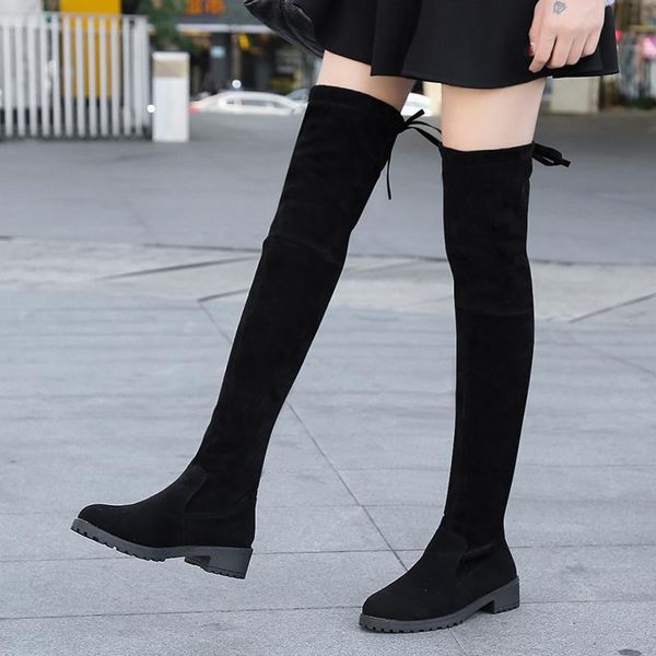 

size 35-41 winter over knee boots women stretch fabric thigh high women's shoes long bota feminina zapatos de mujer, Black