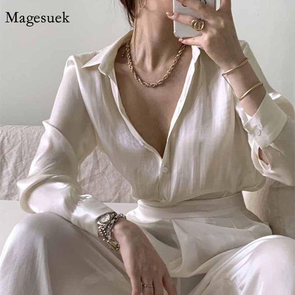 

button up satin silk shirt vintage autumn fashion blouse women white lady long sleeves female korean loose street shirts 11971