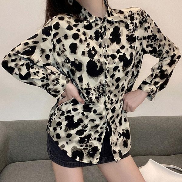 

autumn and winter fashionable leopard print long-sleeved blouse casual loose-fitting female shirt retro versatile shirt 2021, White