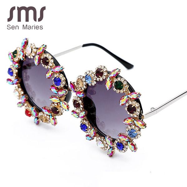

sunglasses fashion round crystal women colorful diamond metal frame sun glasses for men female uv400, White;black