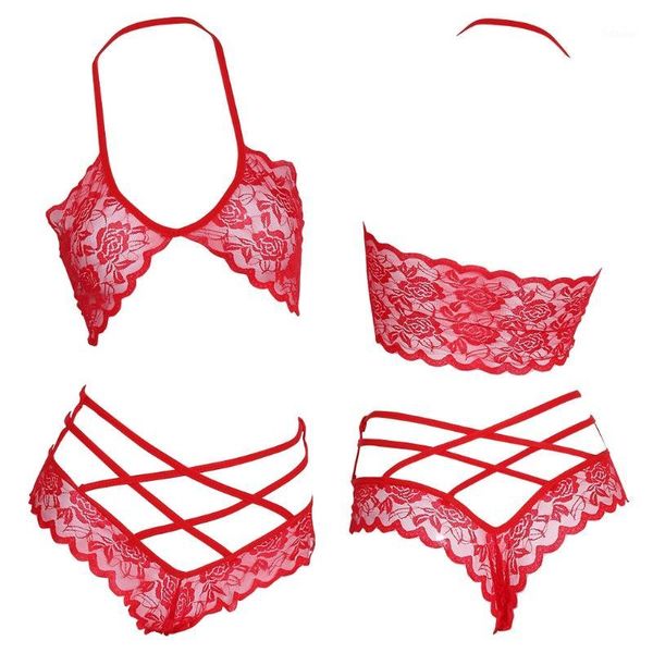 

new bra panty set for women hollow out lace bra + cross panty underwear erotic lingerie set1, Red;black