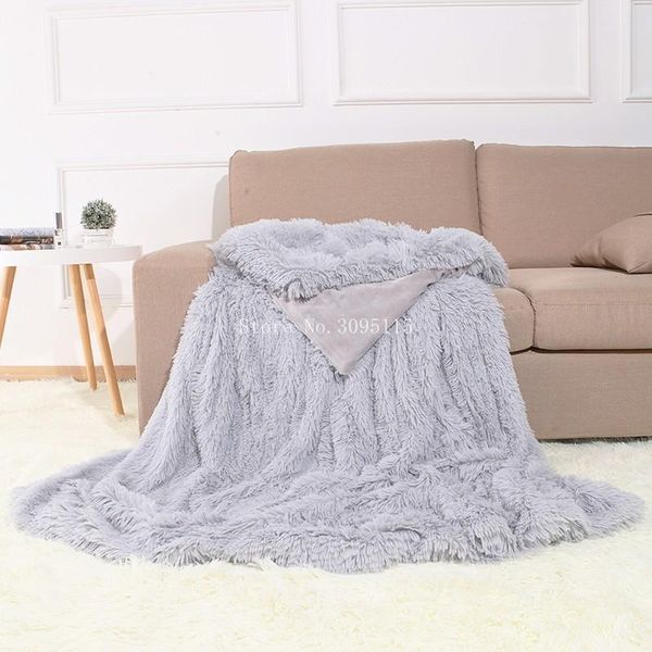 

sliver shaggy faux fur throw blanket for couch cuddly bed plush blanket for children kids bedroom decoration 60"x80"inches