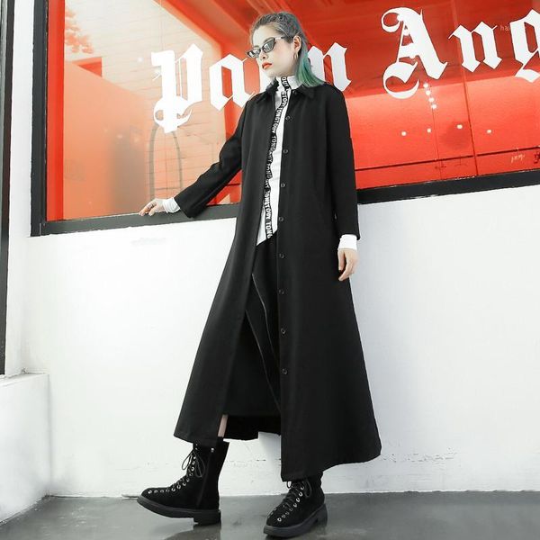 

new 2020 spring autumn women long trench coats plus size women's lapel long sleeve loose windbreaker female black outerwear1, Tan;black