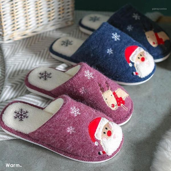 

slippers women winter home cartoon christmas deer elk non-slip soft warm house shoes men indoor bedroom floor slippers1, Black