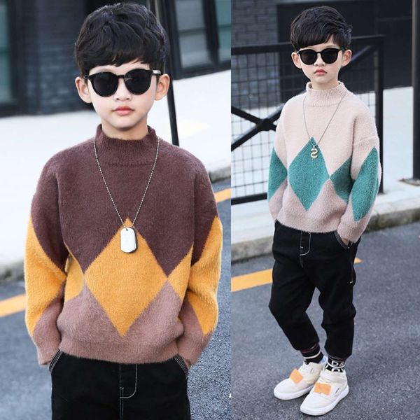 

winter wear new cuhk boys' diamond mink 2020 children's sweater pullover, Blue