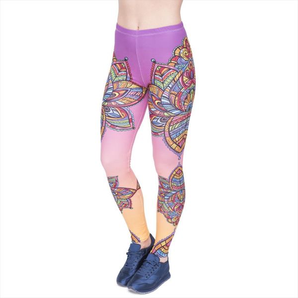 

women legging colourful flowers mandala printing fashion bottoms high waist leggings fitness pants, Black