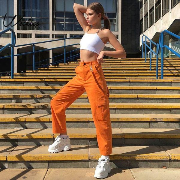 

weekeep women pockets patchwork cargo pants high waist streetwear ankle length trousers women 2019 straight pants1, Black;white