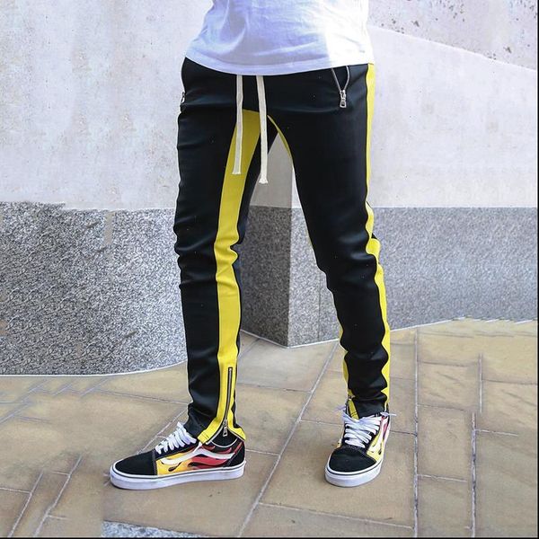 

joggers harem pants men patchwork side skinny pencil pant joggers streetwear autumn sweatpants casual tights track trousers men, Black
