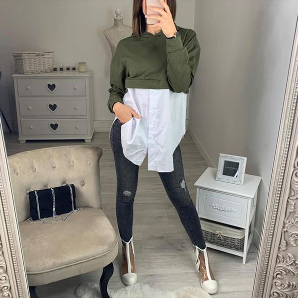 

women hooded patchwork blouse ladies sweatshirt korean women fashion loose casual pullover shirt hoodies long sleeve sj4787c, Black