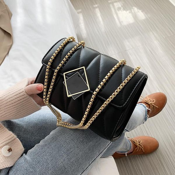 

women small square bag black leather shoulder tote bags 2020 new female solid color gold chain crossbody handbag