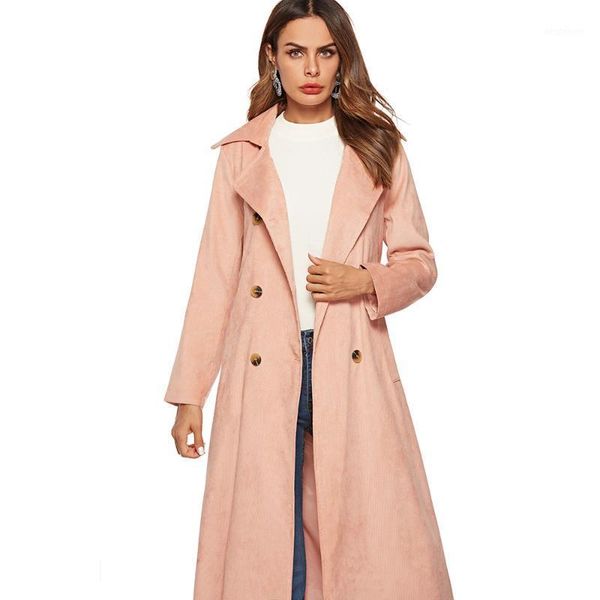 

women's trench coats style pink corduroy coat jacket lace-up fold-down collar button long sleeve women clothing lace up1, Tan;black