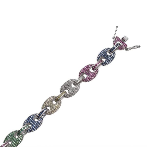 

link, chain 1 men's 12mm copper coffee bean micro paved colorful + cubic zirconia stone bracelet hip jewelry, Black