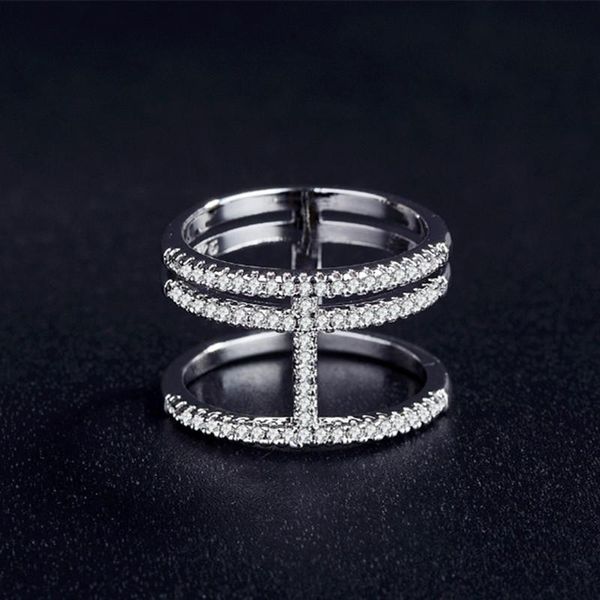 

cluster rings solid real fashion wedding band eternity for women trendy finger ring jewelry r4875, Golden;silver