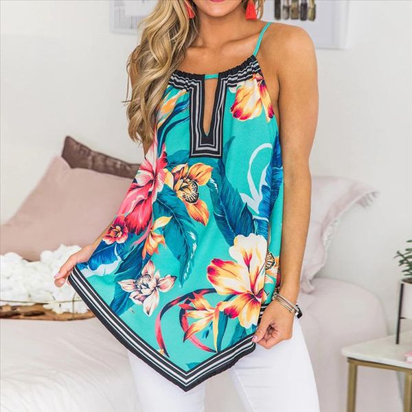 

tank women casual halter bohe floral flare tunic print shirt tank 2021 summer casual sleeveless, White