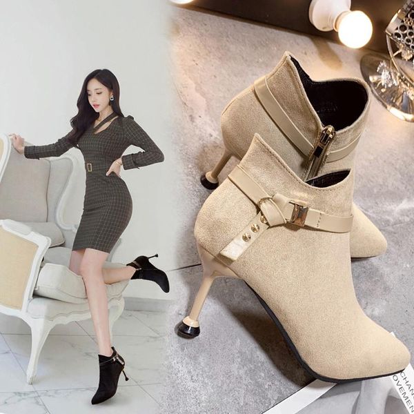 

women's mid calf boots booties woman 2020 low heel boots-women luxury designer autumn shoes round toe winter footwear, Black