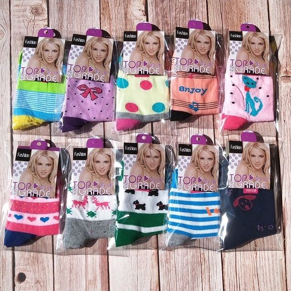 

autumn and winter new independent packaging female cotton medium sockswomen's cartoon cotton socks medium tube socksgift socks b6fj4, Black