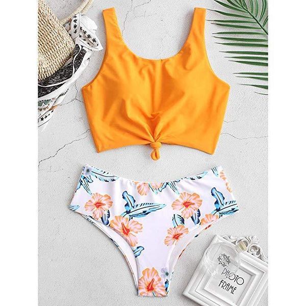 

2020 new split solid color swimsuit printed bikini, White;black