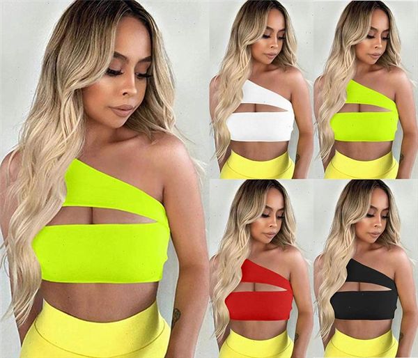 

2021 women one shoulder sleeveless bra tank vest outwear summer ladies hollow out bralet vest tank bodycon club crop, White