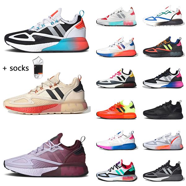 

authentic brand zx 2k mens women adds designer marathon running shoes cloud white black grey gradient fade sole purple tint solar red 4d fas