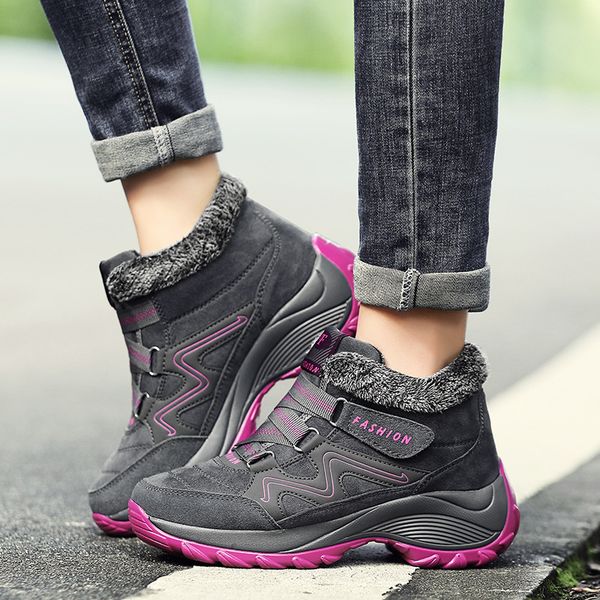 

ankle winter stuffed with dwaterproof snow water suede women's wedge boots anti-slip lady shoes casual dewg, Black