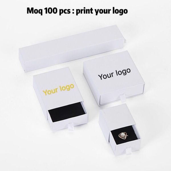 

gift wrap 10pcs box custom paper luxury white/brown/black/silver for jewelry ring packaging printed brand logo