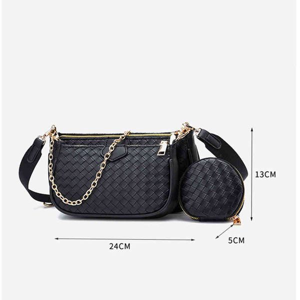 2022 Weave Women's Mahjong Bag Borse a tracolla Designer di lusso Moda 3 pezzi / set Catena Crossbody Messenger Lady Wide Strap Purse