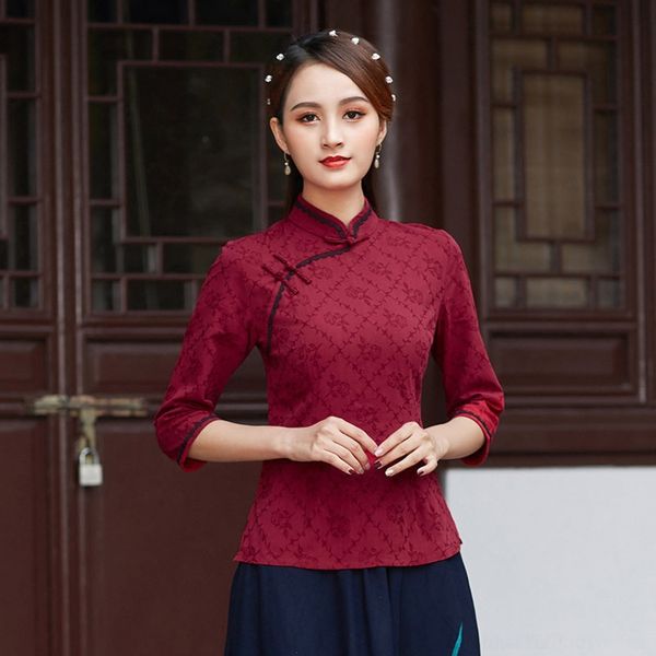 

ga6pc 2020 new chinese point improved cheongsam women's summer and autumn coatshort jacquard opfive sleeve tang style cotton lim, Black;gray