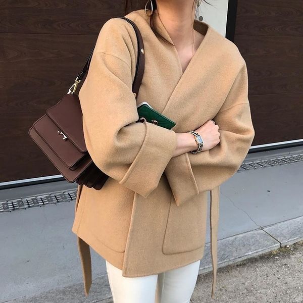 

[ewq] autumn winter new minimalist full sleeve thick warm woolen coat korea style plus size trend coat feminino 16n-a164 201111, Black