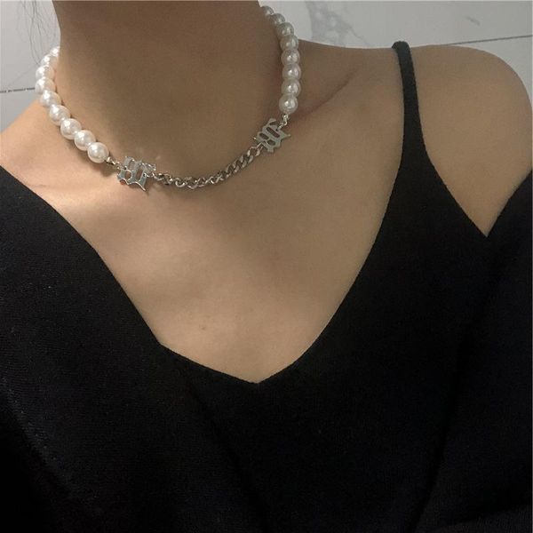 

chokers kmvexo ins black white simluated pearl chain m necklaces for women 2021 choker collar dark gothic necklace party wedding jewelry, Golden;silver