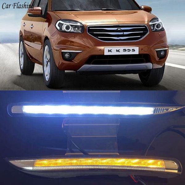 

car flashing 1set 12v abs led for koleos 2011 2012 2013 2014 drl daytime running light daylight with yellow turn signal