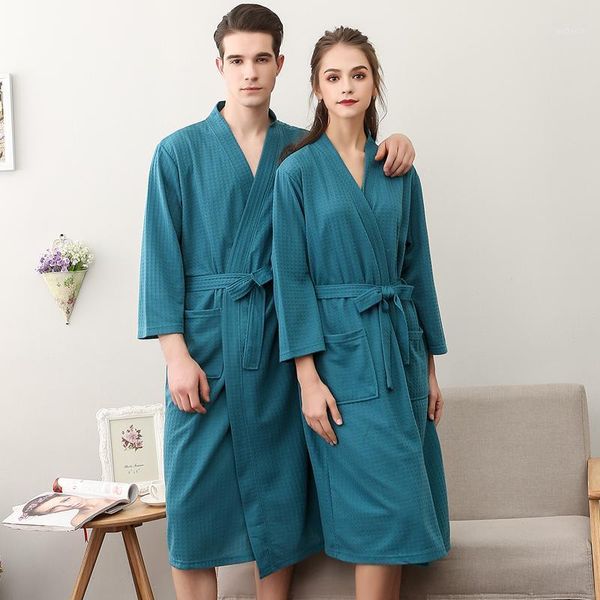 

waffle male robe autumn spring n neck sleepwear men belt pockets bathrobe lounge nightgown lovers leisure home clothes couples1, Black;brown