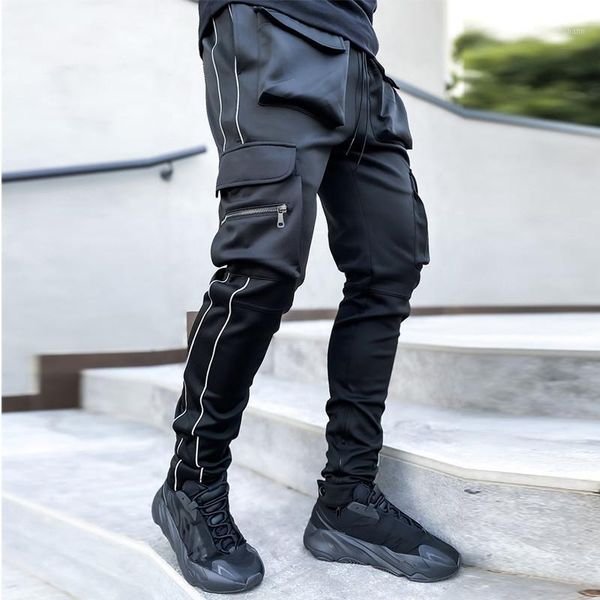 

men's pants spring and autumn men's sweatpants leisure fitness loose solid color reflective running training m-3xl1, Black