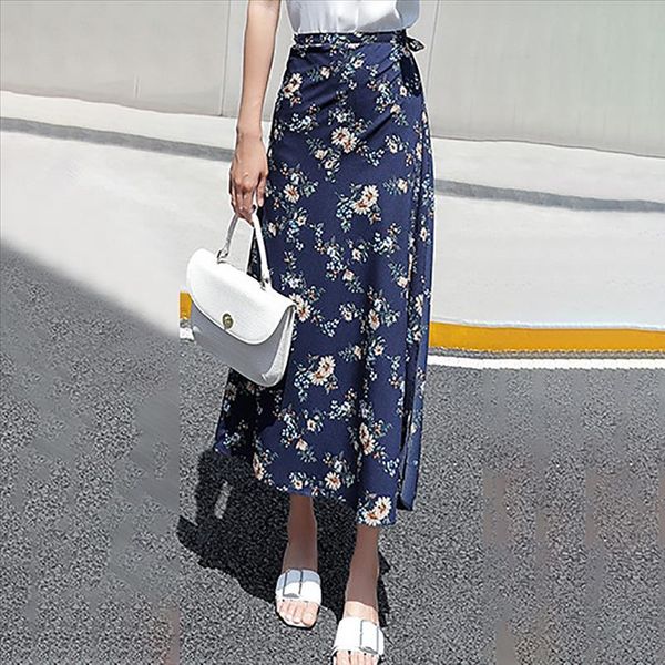 

summer long skirts for women elegant wrap long skirt maxi floral print womens skirts midi plus size faldas largas mujer c, Black