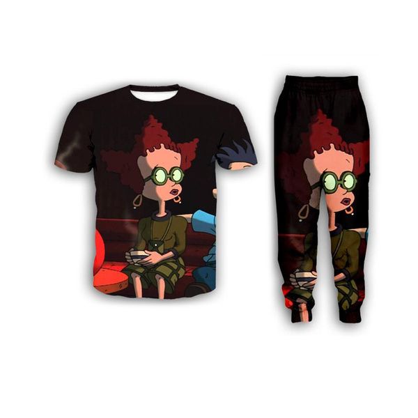 

new fashion women/mens cartoon rugrats in paris funny 3d print t-shirt/jogger pants/casusal tracksuit sets k14, Gray
