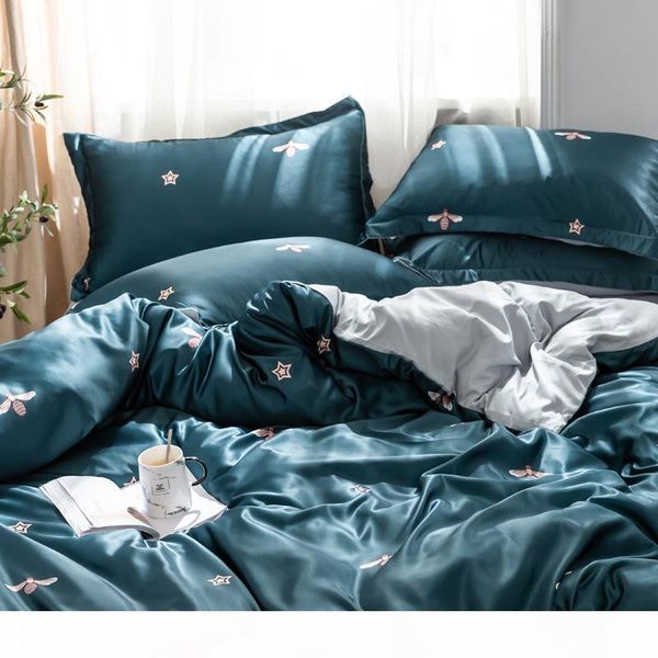 

yvonicky 4pcs bees satin silk bedding set summer cooling home textile king size bed set fitted bedsheet duvet cover pillowcase