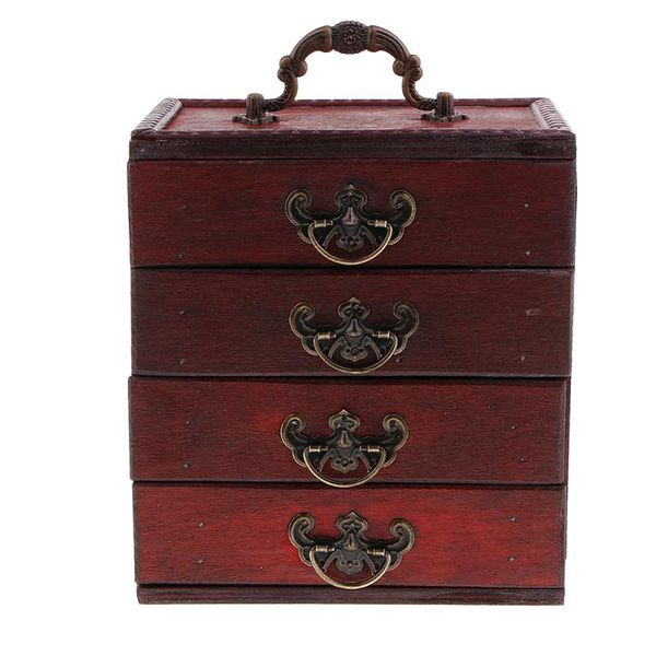 

antique 4 layers jewelry storage case box treasure chest wooden art crafts, Pink;blue