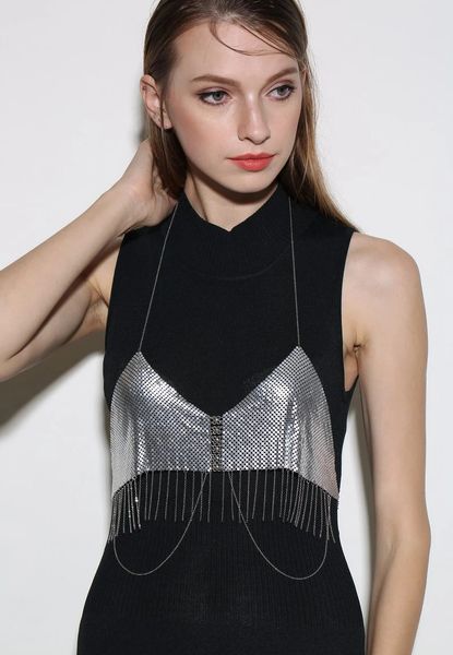 

women silver rhinestone bikini bra necklace statement hollow body chain beach jewelry girl accessories