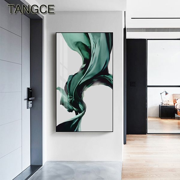

abstract green silk canvas art modern home decor poster print tableaux for aisle hd entrance painting cuadros big green wall art