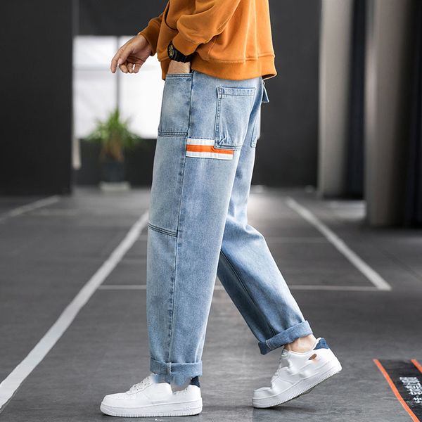 

new hip hop design brand jeans for men's straight 2021 spring fashion punk skateboard moto bike vintage jean plus oversize 9dhv, Blue