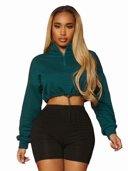 

drop shoulder half zipper placket drawstring crop sweatshirt q0ua#, White;black