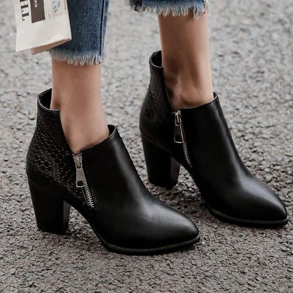 

boots jaycosin 2021 trend women ankle autumn square heel shoes platform casual short fashion boot july 18 p301, Black