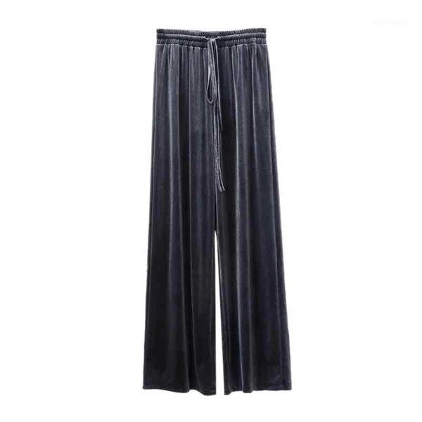 

women's pants & capris hirigin 2021 velvet wide leg pant for women autumn casual solid long ladies elastic waist loose trousers female1, Black;white