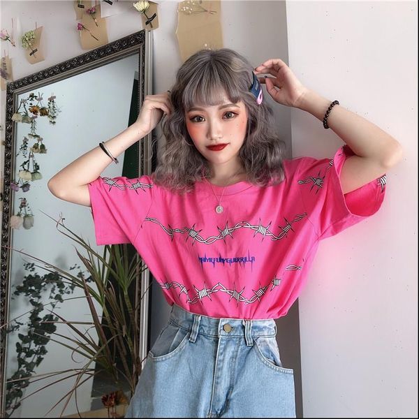 

clothes womens goth hip hop short sleeve casual summer shirts femme harajuku bf streetwear loose girls leisure shirts, White