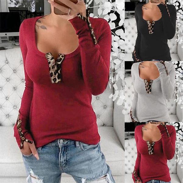 

womens pure color t shirt ladies fashion panelled long sleeve tees casual female slim clothes with button, White
