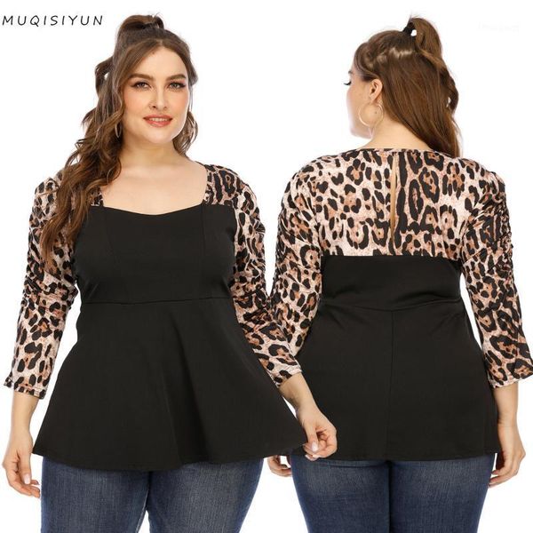 

plus size loose leopard black women shirt 2021 spring new european american fashion v-neck long sleeve splicing woman, White
