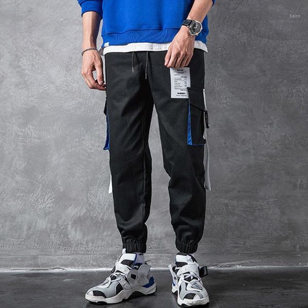 

vogue men hip hop streetwear pants casual fashion loose patchwork pockets outdoors overalls sports long pants1, Black