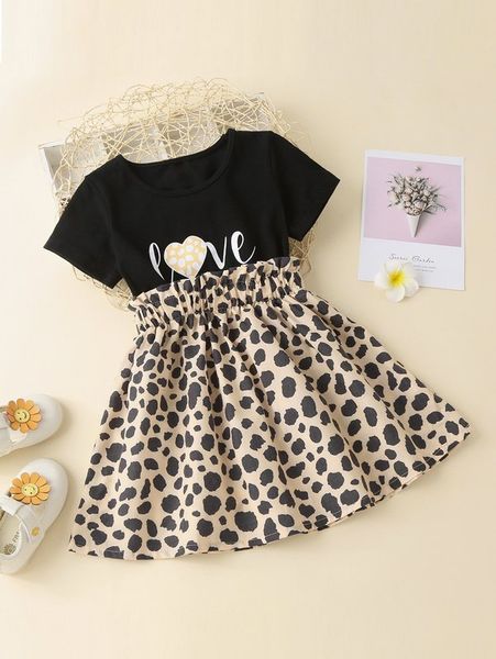 

toddler girls heart and letter graphic combo dress she, Red;yellow