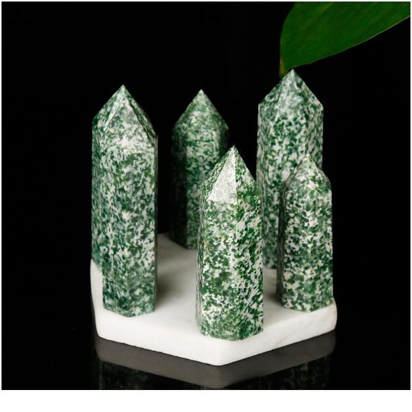 

1pc natural green spotted stone hexagon streak mineral crystal point mineral nordic shelf home decoracion hogar moderno jllqtk, Black