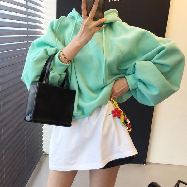 

толстовка женщина корейского стиль капюшон бархат сыпучих женщины hoodie простой длинный рукав фуфайка, Black