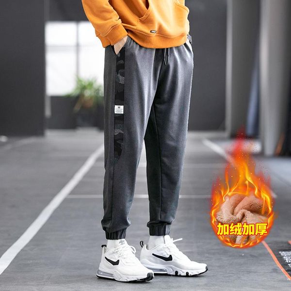 

winter new style men's wear plush and thickened warm sports pants for men, Black